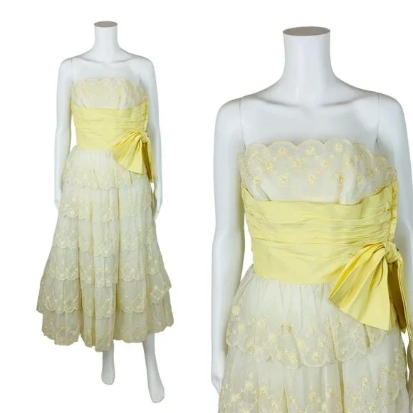 strapless open back dress Vintage 1950s Blue Voile Cocktail Dress – ALEXANDRA-KING